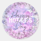 紫芸術的水彩黒墨母の日 ラウンドシール (正面)