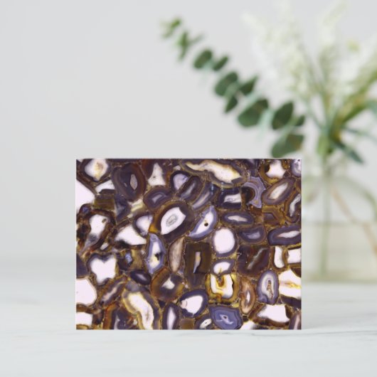 紫茶色と白色のアゲートストーンのパターン ポストカード (スタンド正面)