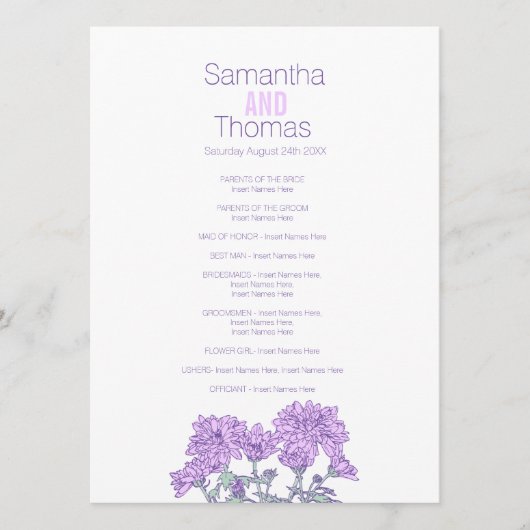 紫菊の結婚式のプログラムラックカード プログラム (正面)
