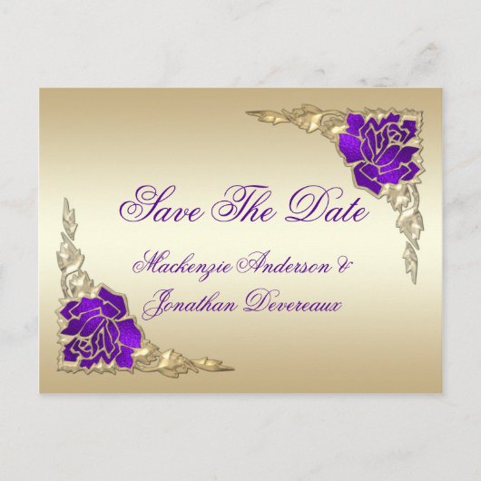 紫華美のバラ離れの金ゴールドの日付の保存 案内ポストカード (正面)