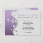紫華美色と銀色の花が渦巻結婚く 招待状 (正面/裏面)