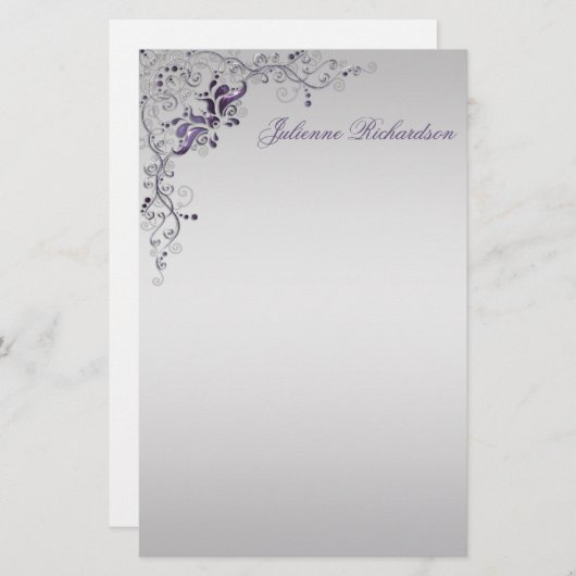 紫華美銀フローラ渦巻き文房具 便箋 (正面/裏面)