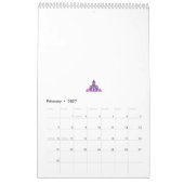 紫華美、ピンク、および対称デザイン カレンダー (2月 2027)