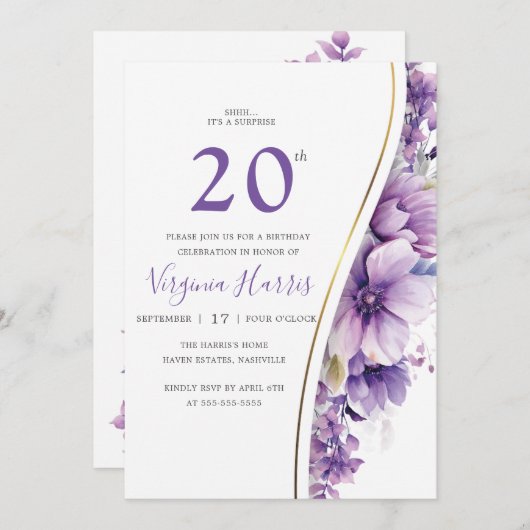 紫葉エレガント20誕生日 招待状 (正面/裏面)