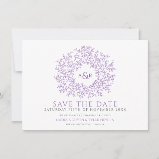 紫葉灰色の白い写真の結婚円 セーブザデート (正面)