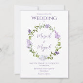 紫薄紫フローラ水モダン色結婚の 招待状 (正面)