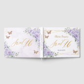 紫薄紫フローラ蝶金ゴールドSweet sixteen ゲストブック (全面)