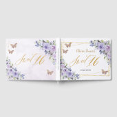 紫薄紫フローラ蝶金ゴールドSweet sixteen ゲストブック (全面)