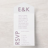 紫薄紫モダンモノグラはっきりしたム結婚ズ オールインワン招待状 (内側)