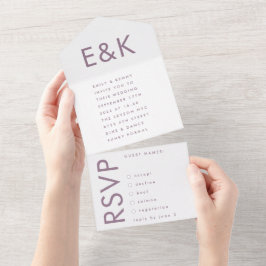 紫薄紫モダンモノグラはっきりしたム結婚ズ オールインワン招待状