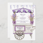 紫薄紫ラベンダー結婚の花 招待状 (正面/裏面)