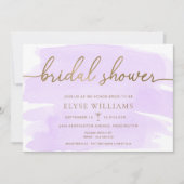紫薄紫水彩金ゴールドブライダルシャワー 招待状 (正面)