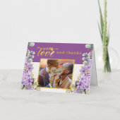 紫薄紫結婚箔サンキューカード 箔グリーティングカード (正面)