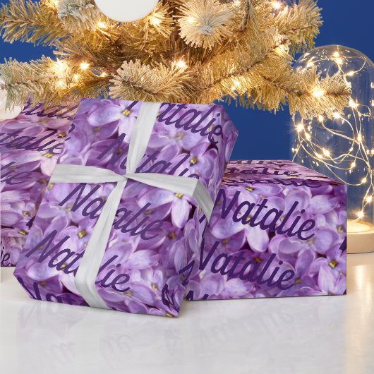 紫薄紫花パーソナライズされた贈り紙 ラッピングペーパー (クリスマス)