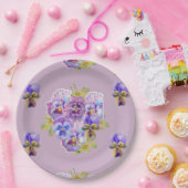 紫薄紫花柄紙パーティープレート ペーパープレート (パーティー)