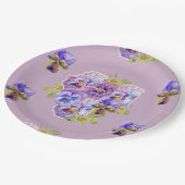紫薄紫花柄紙パーティープレート ペーパープレート (アングル)