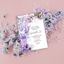 紫薄紫花水彩ブライダルシャワー 招待状