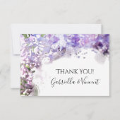 紫薄紫花水彩結婚の有難う サンキューカード (正面)