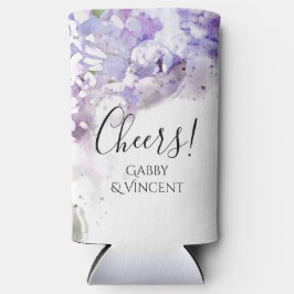 紫薄紫花水彩結婚式の引き出物 スリム缶クーラー