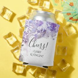 紫薄紫花水彩結婚式の引き出物 缶クーラー