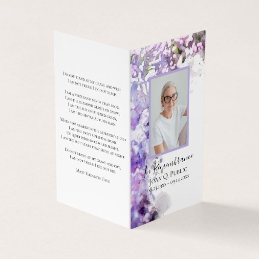 紫薄紫花水彩葬儀祈りの言葉 名刺 (外部)
