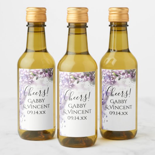 紫薄紫花水色結婚のワインラベル ワインラベル (ボトル)