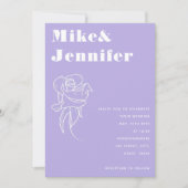 紫薄紫花輪郭QRコード結婚ズ 招待状 (正面)