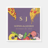 紫薄紫金ゴールドモダンミニマル結婚ピザ スタンダードカクテルナプキン (正面)