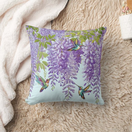 紫藤とハチドリ クッション (ブランケット)