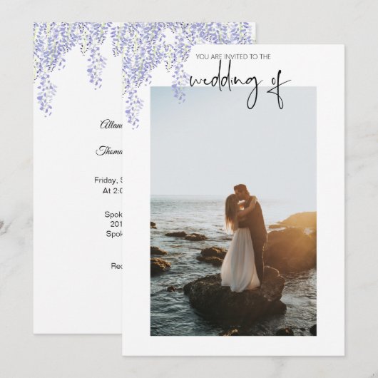 紫藤の花の写真 ウェディング招待状 セーブザデート (正面/裏面)