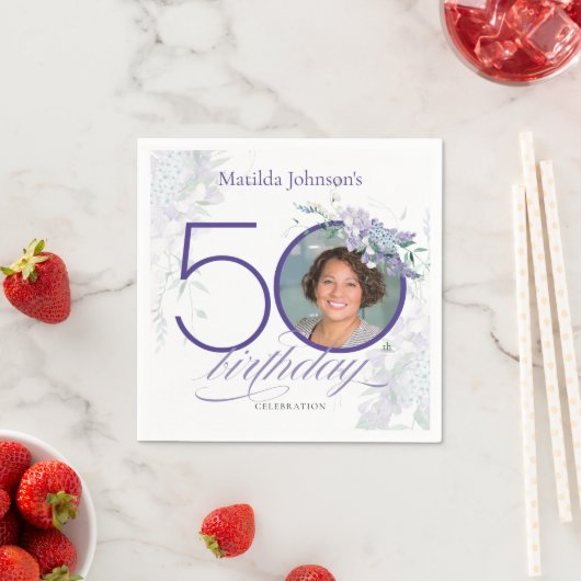 紫藤エレガントフローラ50誕生日 スタンダードカクテルナプキン (インサイチュ)