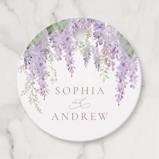 紫藤エレガント花結婚式の引き出物ラベル フェイバータグ (正面)