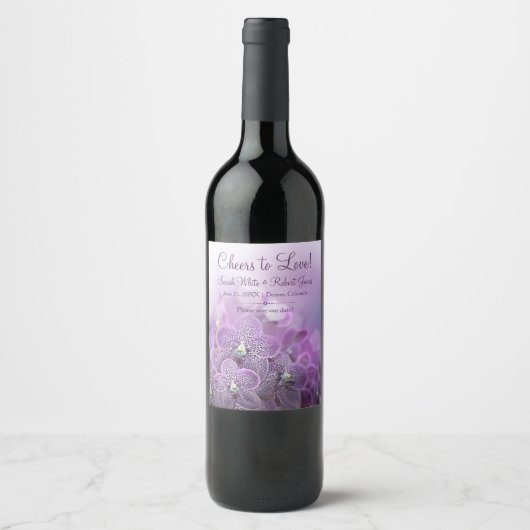 紫蘭の花の結婚式は日付を保存 ワインラベル (正面)