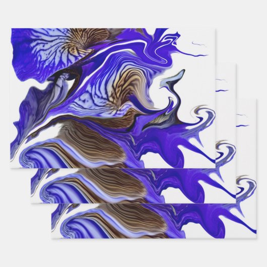 紫虹彩花の渦巻き ラッピングペーパーシート (セット)