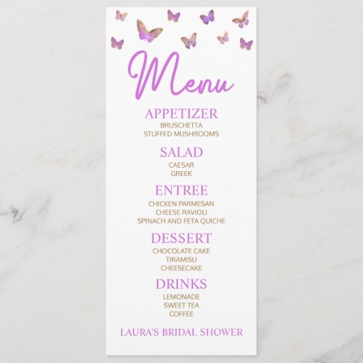 紫蝶をテーマにしたブライダルシャワー食品 メニュー (正面)