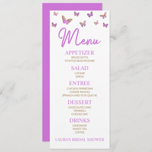 紫蝶をテーマにしたブライダルシャワー食品 メニュー (正面/裏面)