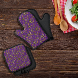 紫褐色の天然花 鍋つかみ&鍋敷きセット