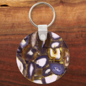 紫褐色の白い瑪瑙の石模様 キーホルダー (正面)