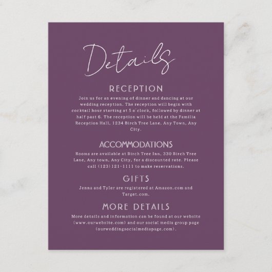 紫詳細ラージ結婚のエンクロージャカード エンクロージャーカード (正面)