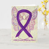 紫認識度リボンエンジェルカスタムグリーティングカード カード (黄色い花)