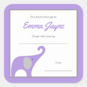 紫象赤ちゃんシャワー図書室 スクエアシール (正面)