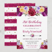 紫赤の夏の花21歳の誕生日 招待状 (正面/裏面)