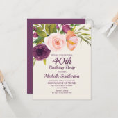 紫赤面ピンクフローラ女子40歳の誕生日 カード (正面/裏面インサイチュ)