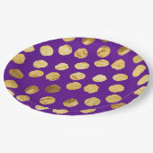 紫輝くの背景の金ゴールド点 ペーパープレート (アングル)