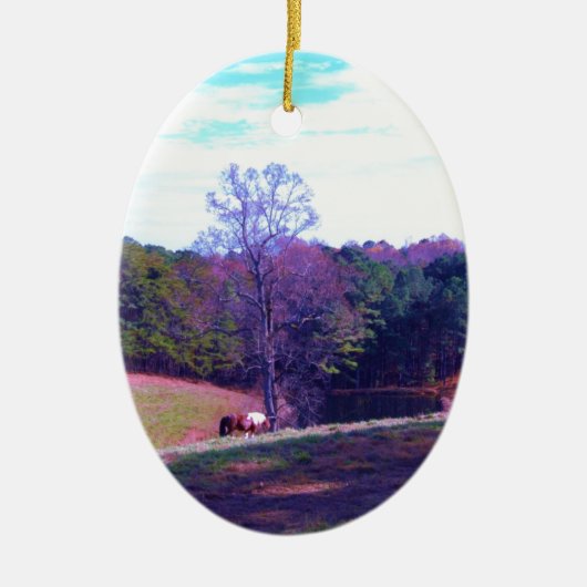 紫遠くにの野の遠馬 セラミックオーナメント (正面)