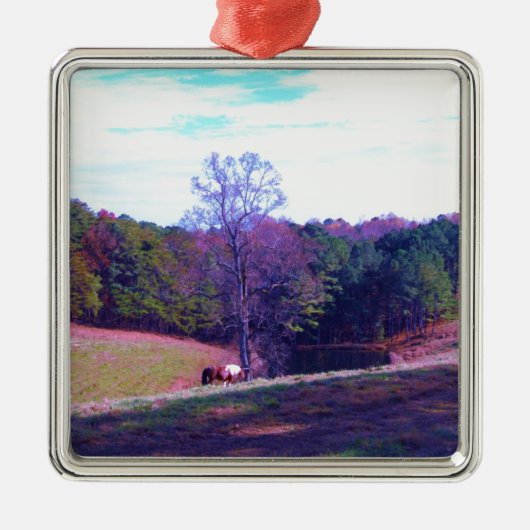 紫遠くにの野の遠馬 メタルオーナメント (正面)