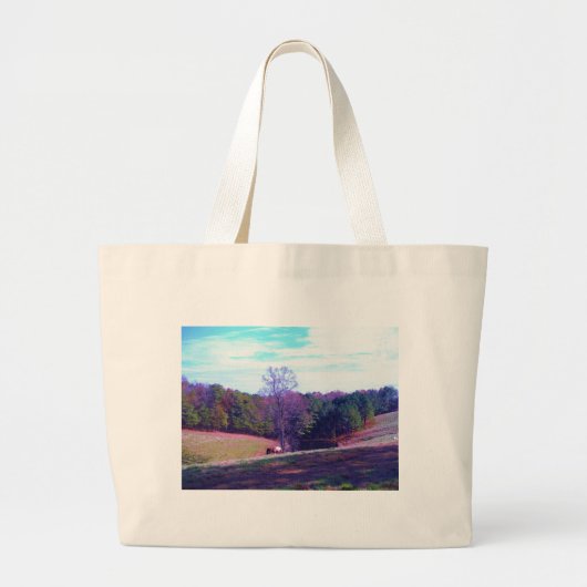 紫遠くにの野の遠馬 ラージトートバッグ (正面)