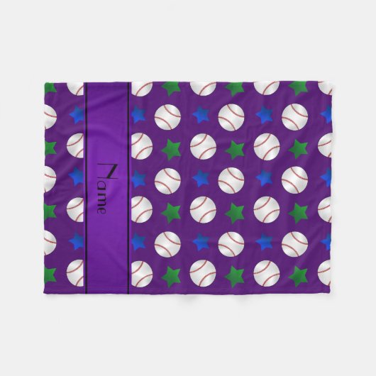 紫野球パーソナライズされたの青緑色の星を呼ぶ フリースブランケット (正面(横))