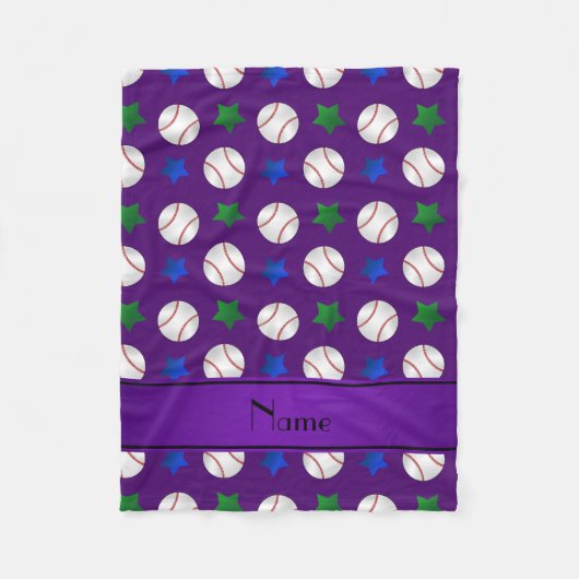 紫野球パーソナライズされたの青緑色の星を呼ぶ フリースブランケット (正面)
