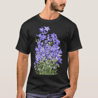 紫野花絵画水色 Tシャツ